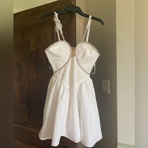 Self Portrait White Taffeta Flared Mini Dress - Size US 4 - New Without Tags